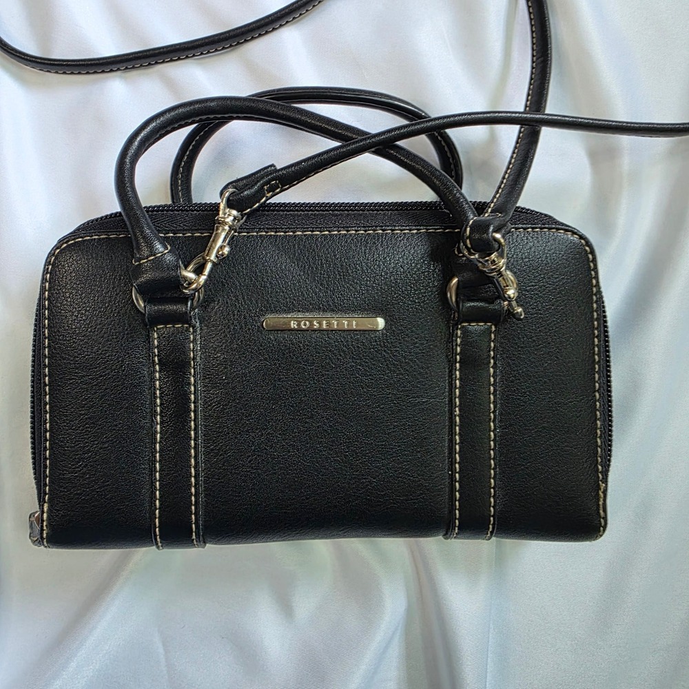 Vintage Rosetti Black Organizer Crossbody Bag Wallet Calculator Mirror retro